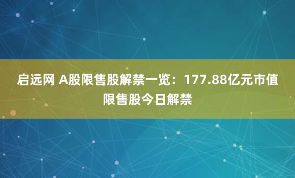 启远网 A股限售股解禁一览：177.88亿元市值限售股今日解禁