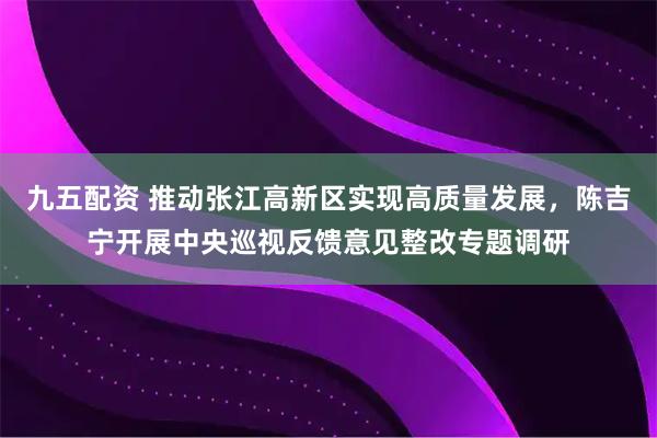 九五配资 推动张江高新区实现高质量发展，陈吉宁开展中央巡视反馈意见整改专题调研